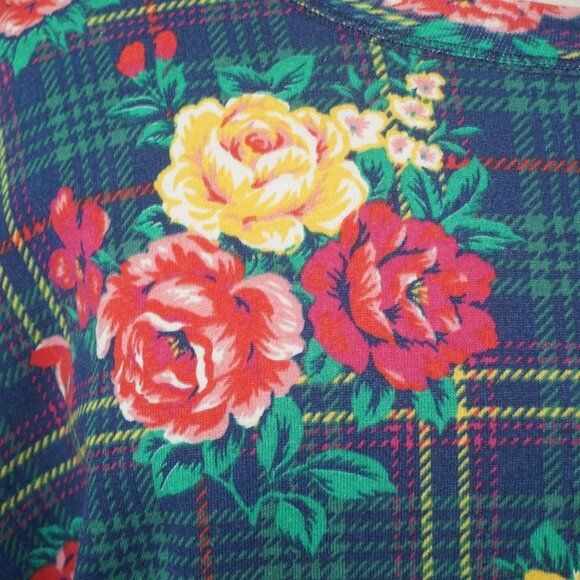 Vintage 90s Rainbow Tartan Plaid Rose Floral Pullover Sweatshirt - Picture 2 of 8